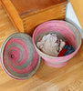sen50t Pink & Silver Spiral Medium Tagine Handmade Storage Basket with Lid | Senegal Fair Trade by Swahili Imports