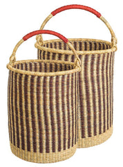 gh25b Brown Stripe Set of 2 Bolga Open Nesting Laundry Basket Hampers | Senegal Fair Trade by Swahili Imports