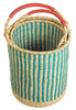 gh25c Aqua Stripe Set of 2 Bolga Open Nesting Laundry Basket Hampers | Senegal Fair Trade by Swahili Imports
