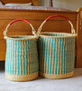 gh25c Aqua Stripe Set of 2 Bolga Open Nesting Laundry Basket Hampers | Senegal Fair Trade by Swahili Imports