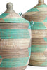 sen10y sen11y Aqua Silver & White Chevron Medium Traditional Hamper Storage Basket | Senegal Fair Trade by Swahili Imports