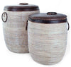 sen48c sen48d White Medium Leather Accent Laundry Hamper Storage Basket with Lid | Senegal Fair Trade by Swahili Imports