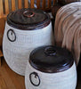 sen48c sen48d White Medium Leather Accent Laundry Hamper Storage Basket with Lid | Senegal Fair Trade by Swahili Imports