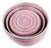 sen37m Pink & White Stripe Set of 3 Lidded Nesting Hat Boxes Storage Baskets | Senegal Fair Trade by Swahili Imports