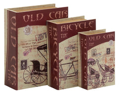 62292 Modes of Transport Canvas Wood Faux Book Box Storage Set/3 by Benzara