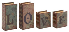 59397 LOVE Faux Leather Wood Mini Book Box Storage Set of 4 by Benzara