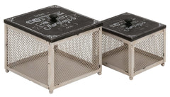 97204 Best Coffee Wood Metal Square Storage Box Set of 2 by Benzara
