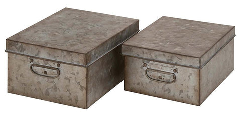 97181 Rusty Vintage Metal Rectangular Storage Box Set of 2 by Benzara