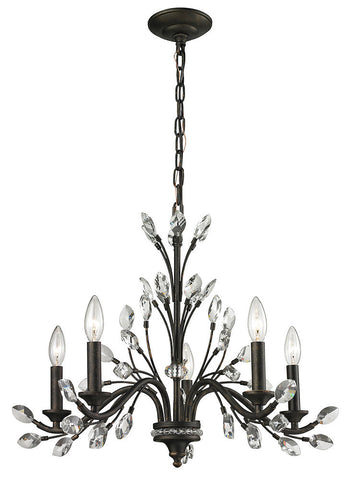 11775/5 Crystal Branches 5-Light Chandelier in Burnt Bronze with Crystal Leaves by ELK Lighting