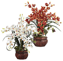 1245 Cymbidium Orchid Silk Plant in 2 colors by Nearly Natural | 30 inches