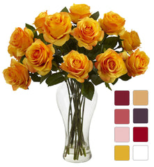 1328 Silk Roses in Water w/Vase in 8 colors by Nearly Natural | 18 inches