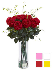 1358 Giant Fancy Rose Willow Faux Flowers 4 colors by Nearly Natural | 32"