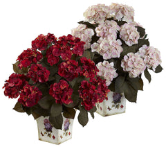 1396 Hydrangea Silk Plant with Planter in 2 colors by Nearly Natural | 23"