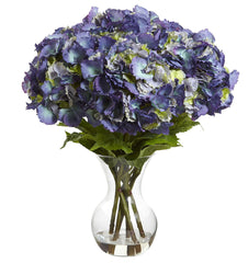 1401-BL Large Hydrangea Silk Flowers in Water w/Vase by Nearly Natural | 23"