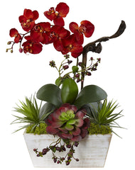 1418-AT Autumn Orchid & Succulent Silk Flowers by Nearly Natural | 21"