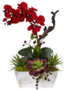 1418-RD Red Orchid & Succulent Silk Flowers by Nearly Natural | 21"