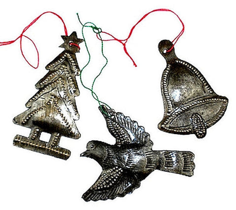 HMDHOL_Set3_595050 Recycled Holiday Ornaments Set of 3 Oil Drum Art | Haiti Fair Trade by Global Crafts