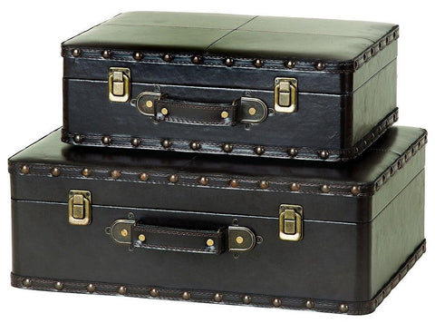 72011 Executive Faux Leather Wood Suitcase Storage Box Set/2 by Benzara