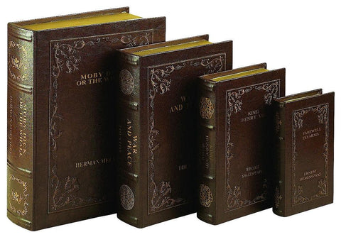 80510 Literary Classics III Faux Leather Wood Book Box Set/4 by Benzara