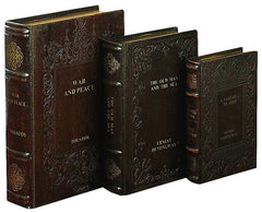 89033 Literary Classics IV Faux Leather Wood Book Box Set/3 by Benzara