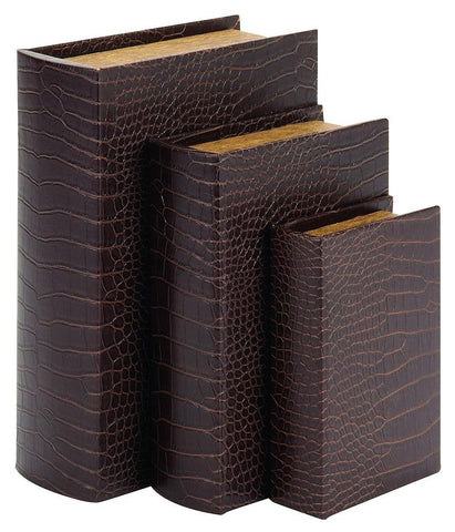 72133 Faux Crocodile Leather Wood Book Box Storage Set/3 by Benzara