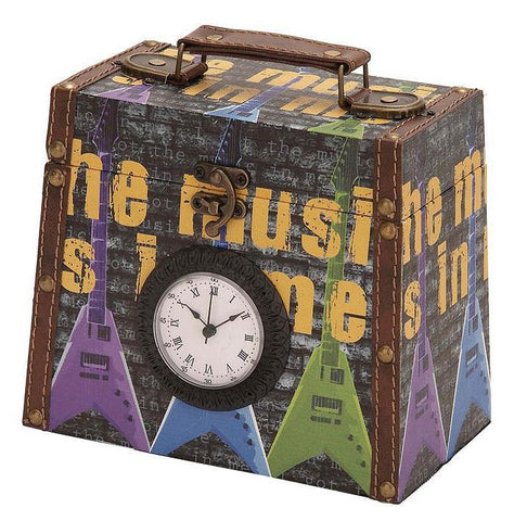 40987 Music Guitar Drums Clock Canvas Wood Trapezoid Storage Box by Benzara