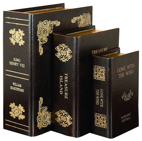40925 Literary Classics I Faux Leather Wood Book Box Set/3 by Benzara