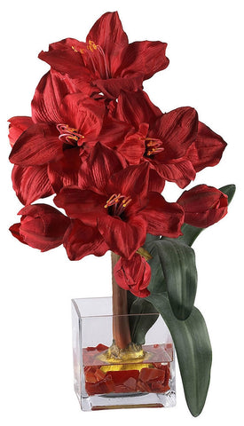 1110-RD Amaryllis Silk Holiday Flower in Water by Nearly Natural | 20 inches