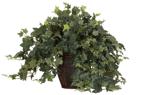 6660 English Ivy Silk Plant with Wood Planter by Nearly Natural | 21 inches