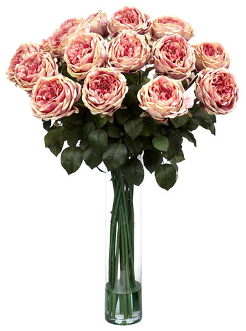 1219-PK Pink Fancy Silk Roses in Water in 6 colors by Nearly Natural | 31 inches
