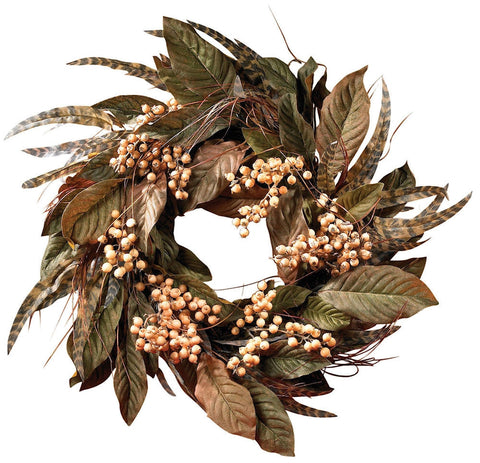 4681 Berry & Feather Artificial Autumn Wreath by Nearly Natural | 24 inches