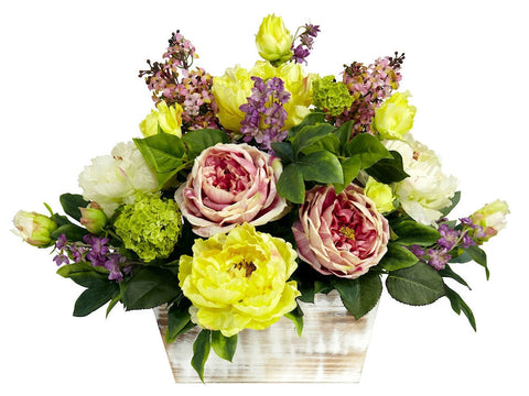 1258 Pink & Yellow Floral Silk Arrangement by Nearly Natural | 20 inches