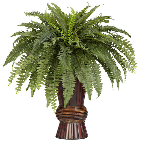 6628 Boston Fern Silk Plant with Planter by Nearly Natural | 33x30 inches