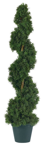 5161 Cedar Indoor Outdoor Silk Spiral Topiary by Nearly Natural | 3 feet