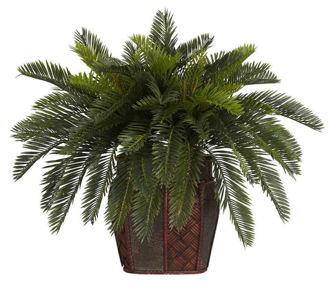 6658 Double Cycas Silk Plant with Planter by Nearly Natural | 19 inches