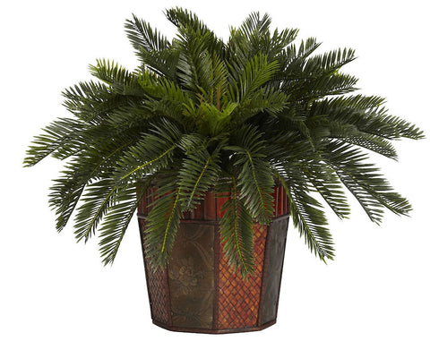 6654 Cycas Artificial Silk Plant with Planter by Nearly Natural | 22 inches