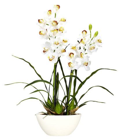 4803 Cymbidium Orchid Silk Plant in Bowl by Nearly Natural | 30 inches