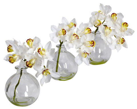 4797 Silk Cymbidium Orchids Set/3 in Water by Nearly Natural | 8 inches