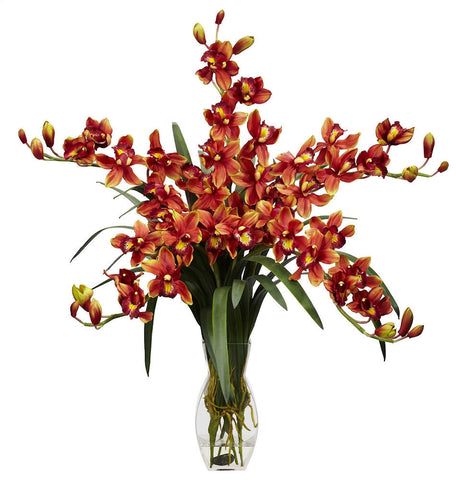 1184-BG Burgundy Silk Cymbidium Orchids in Water in 2 colors by Nearly Natural | 31"