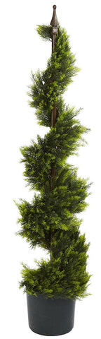 5324 Cypress Silk Spiral Topiary Tree w/Planter by Nearly Natural | 4 feet