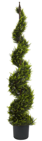 5325 Cypress Silk Spiral Topiary Tree w/Planter by Nearly Natural | 5 feet