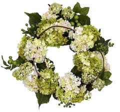 4780 Ivory Hydrangea Artificial Silk Wreath by Nearly Natural | 22 inches