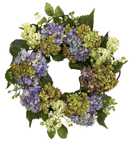 4781 Purple Hydrangea Artificial Silk Wreath by Nearly Natural | 22 inches