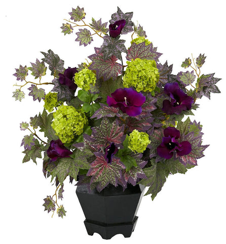 1259 Morning Glory & Hydrangea Arrangement by Nearly Natural | 21 inches