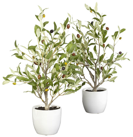 4774-S2 Olive Tree Set of 2 Silk with Planters by Nearly Natural | 18 inches