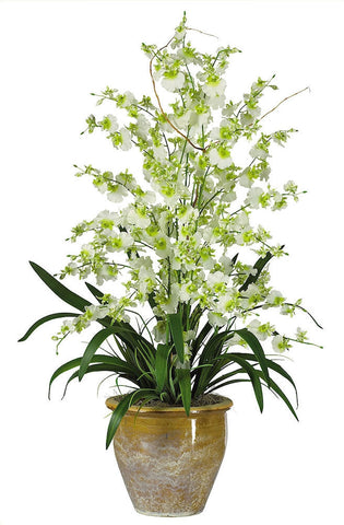 1070-GR Green Triple Oncidium Dancing Lady Orchid 4 colors by Nearly Natural | 32"