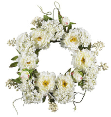 4690 Peony & Hydrangea Artificial Silk Wreath by Nearly Natural | 20 inches