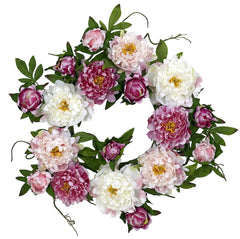 4788 Peony Artificial Silk Wreath by Nearly Natural | 22 inches