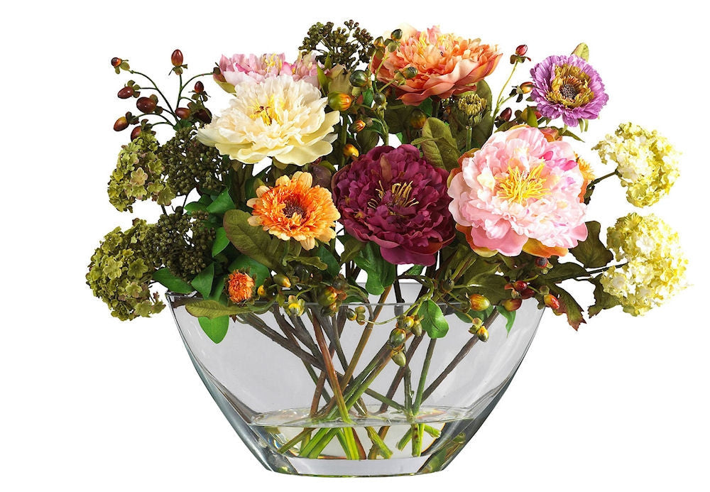 Mixed Silk Peony & Floral Silk in Water by Nearly Natural 14 inches Shakespeare's Attic