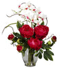 1175-RD Red Peony & Dendrobium Silk in Water in 3 colors by Nearly Natural | 21.5"
